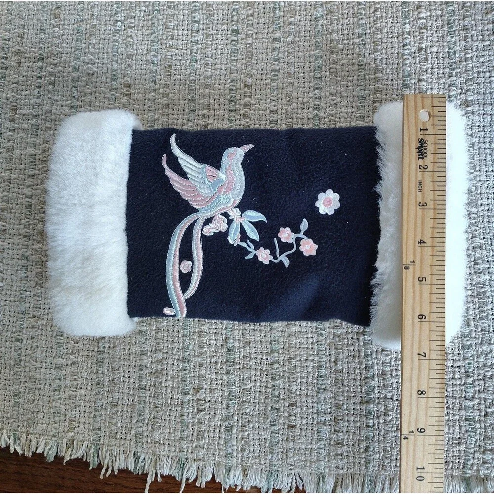 Hanfu Costume Warm Hand Cuff Womens Sleeve Winter Fur Sleeve Embroidery Bird